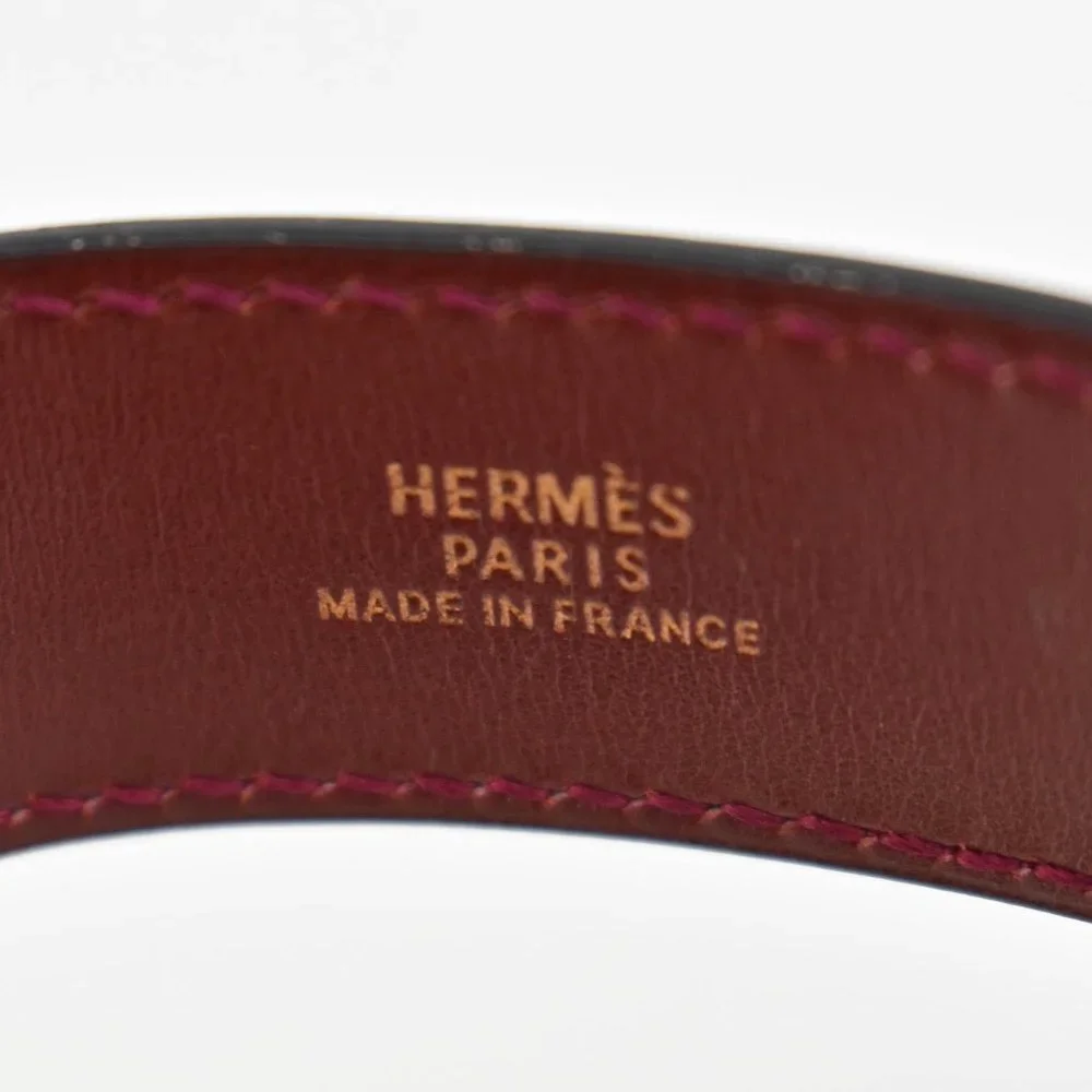 HERMES "Artemis": Scarlet Red, Leather & Gold "H" Logo Bracelet (ow) - Picture 7 of 10